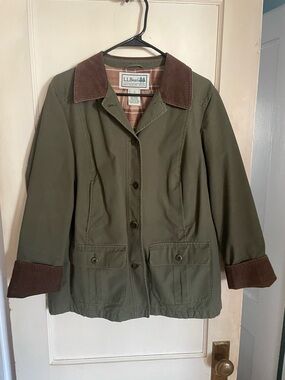 L.L. Bean Olive Green Utility Jacket with Brown Corduroy Trim